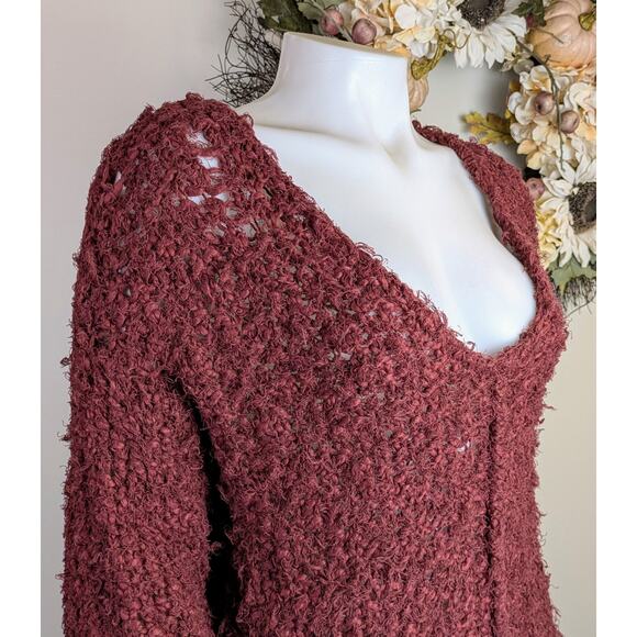 Free People Up The Ladder Sweater Medium Maroon Distressed Grunge Streetwear - Picture 2 of 12